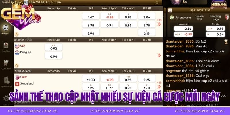 Sảnh thể thao cập nhật nhiều sự kiện cá cược mỗi ngày